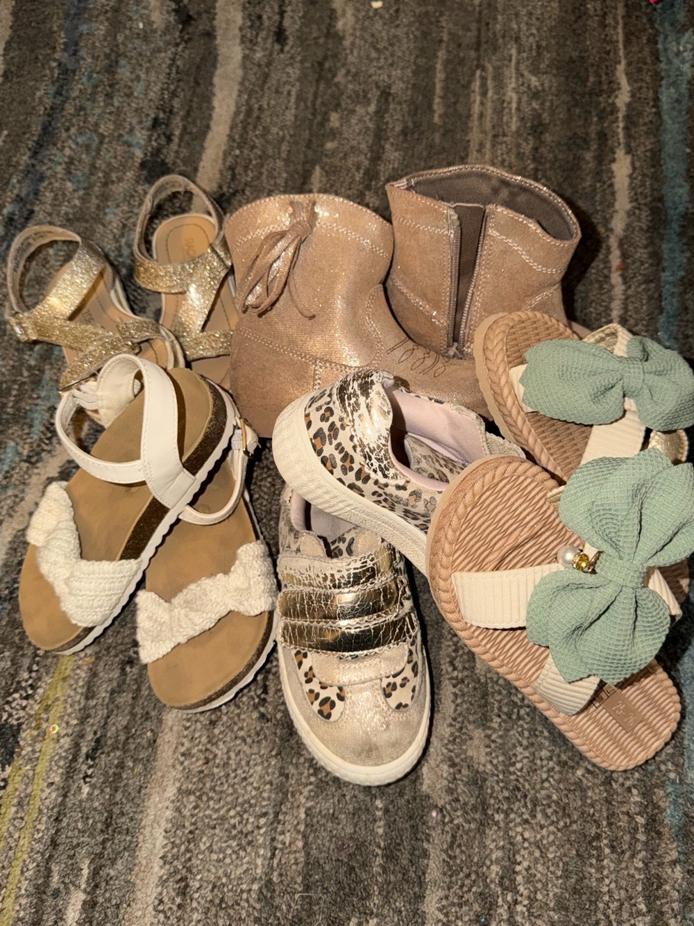 Girls' Mixed Styles Shoe Bundle - Neutral and Green - 5 Pair - Size 10